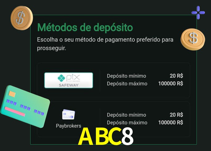 O cassino ABC8 oferece uma grande variedade de métodos de pagamento